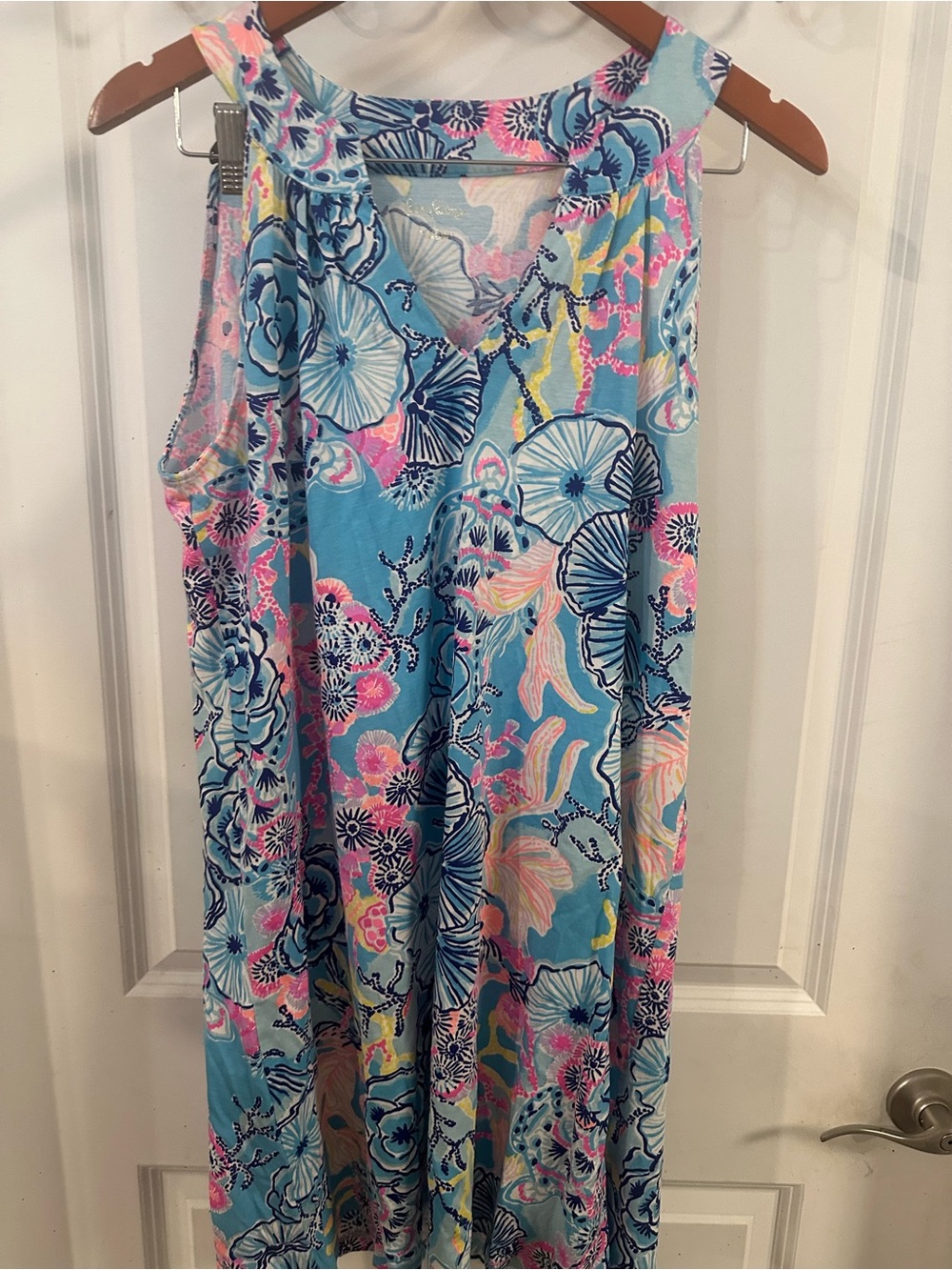 Lilly Pulitzer Sleeveless Maxi Dress in Light Blue with Pink Accents